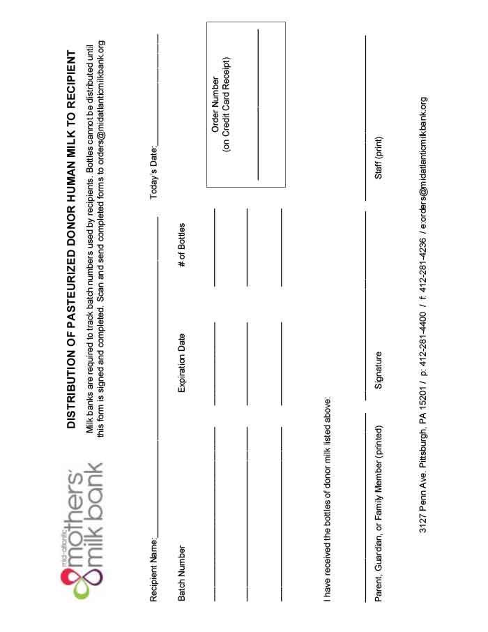 Pasteurized Donor Human Milk Distribution Form