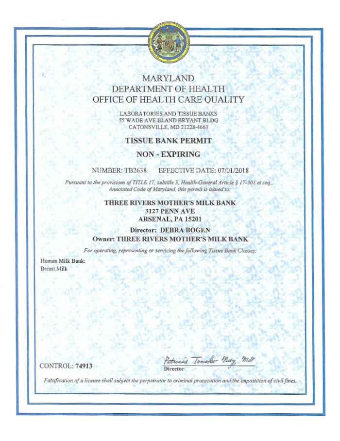 MD Tissue Bank license
