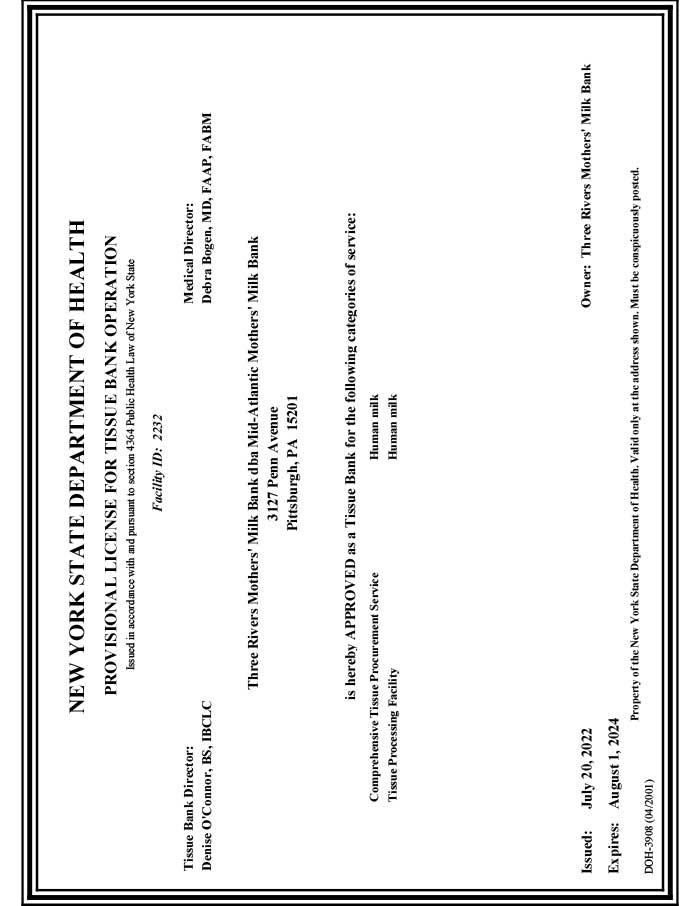 NY Tissue Bank license