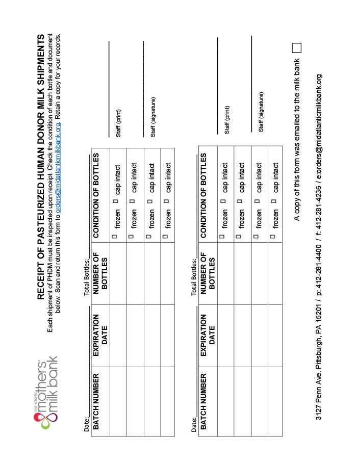 Pasteurized Donor Human Milk Shipment Inspection Form